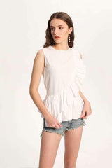 Fashion Falbala Sleeveless Cotton Blouses