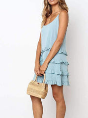 Fashion Pure Falbala Vest Shift Dresses