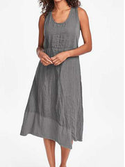 Pure Round neck Sleeveless Irregular Maxi Dresses