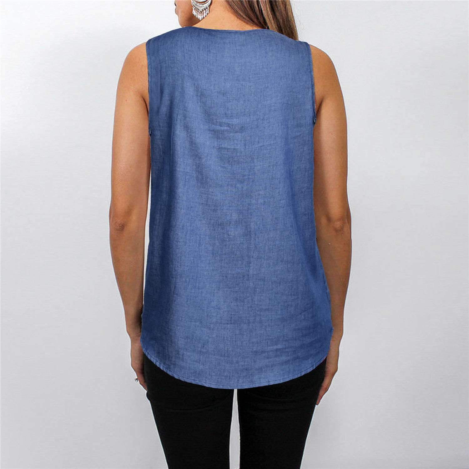 Sleeveless V neck Zipper Jean T-Shirts