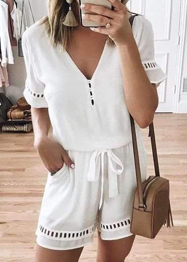 New Lacing V neck Lace Jumpsuits