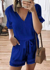 New Lacing V neck Lace Jumpsuits