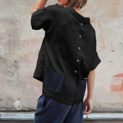 Casual Loose Cotton  Fastener Short sleeve Blouses