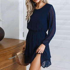 Fashion Pure Round neck Long sleeve Skater Dresses