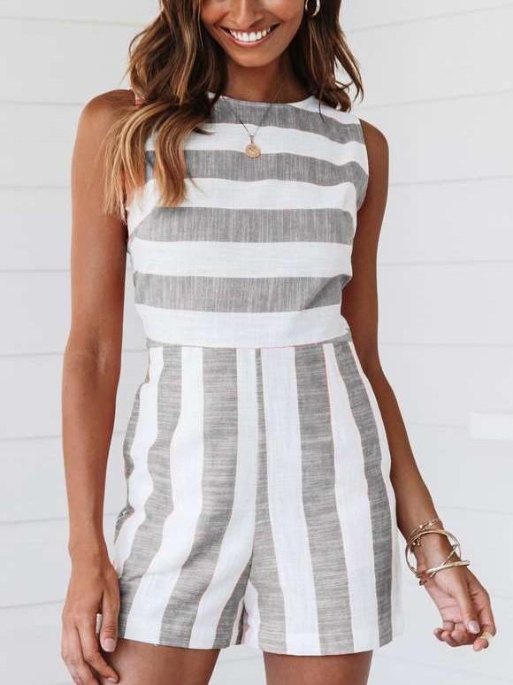 Sexy Stripe Sleeveless Jumpsuits