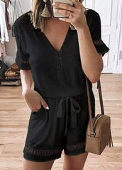 New Lacing V neck Lace Jumpsuits