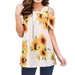 Casual Short sleeve Off shoulder Floral T-Shirts