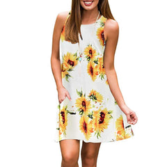 Fashion Print Sleeveless Vest Shift Dresses