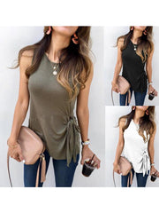 Casual Plain Stylish sleeveless knotted T-shirt