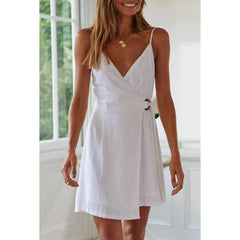 Pure V neck Vent Fastener Lacing Skater Dresses