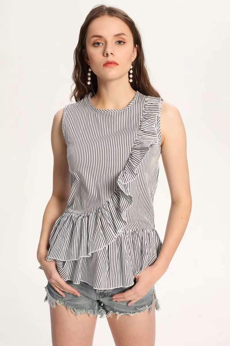 Fashion Falbala Sleeveless Cotton Blouses