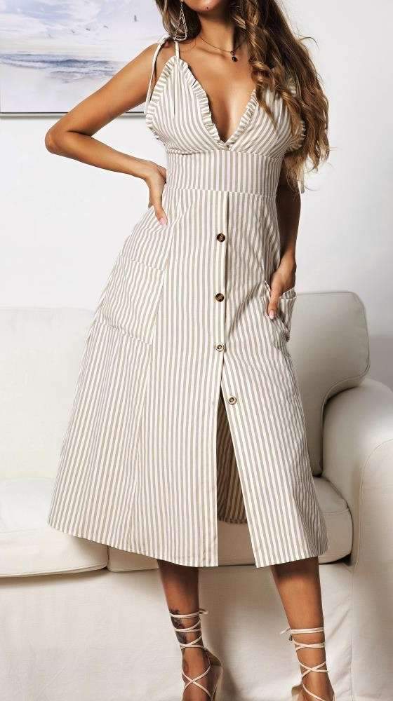 Sexy Stripe  Falbala Vest Skater Dresses