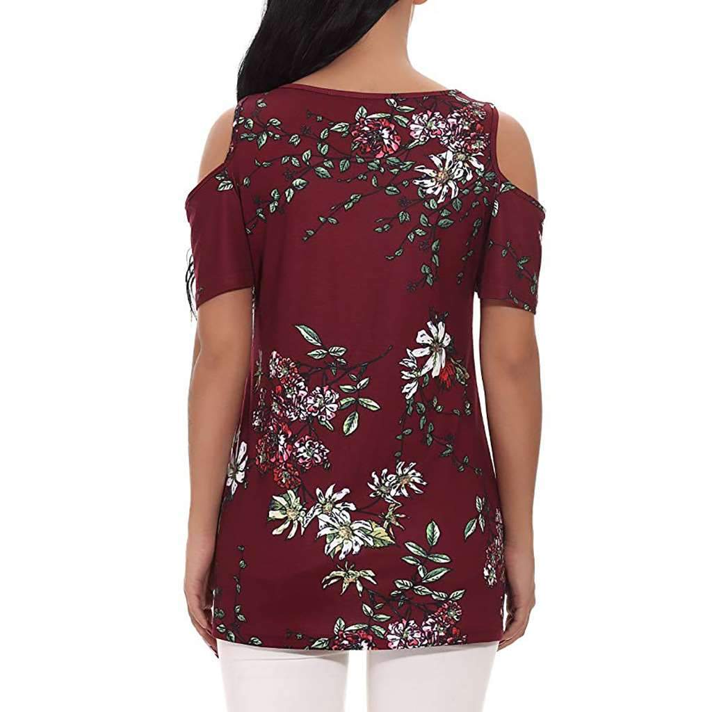 Casual Short sleeve Off shoulder Floral T-Shirts