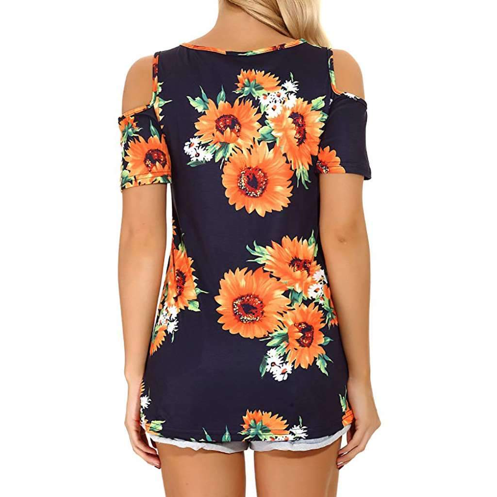 Casual Short sleeve Off shoulder Floral T-Shirts