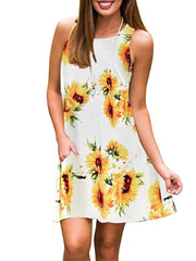 Fashion Print Sleeveless Vest Shift Dresses