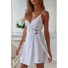 Pure V neck Vent Fastener Lacing Skater Dresses