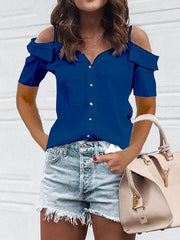 Casual fashion off shoulder strap short sleeve T-shirts