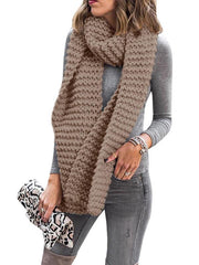 Solid Knitted Warm Daily Woman Scarf