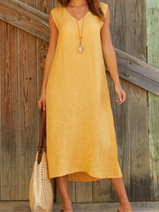 Fashion Pure V neck Sleeveless Maxi Dresses