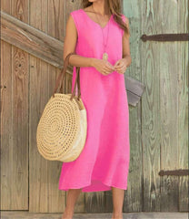 Fashion Pure V neck Sleeveless Maxi Dresses