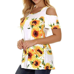 Casual Short sleeve Off shoulder Floral T-Shirts