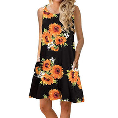 Fashion Print Sleeveless Vest Shift Dresses
