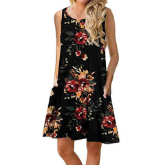 Fashion Print Sleeveless Vest Shift Dresses