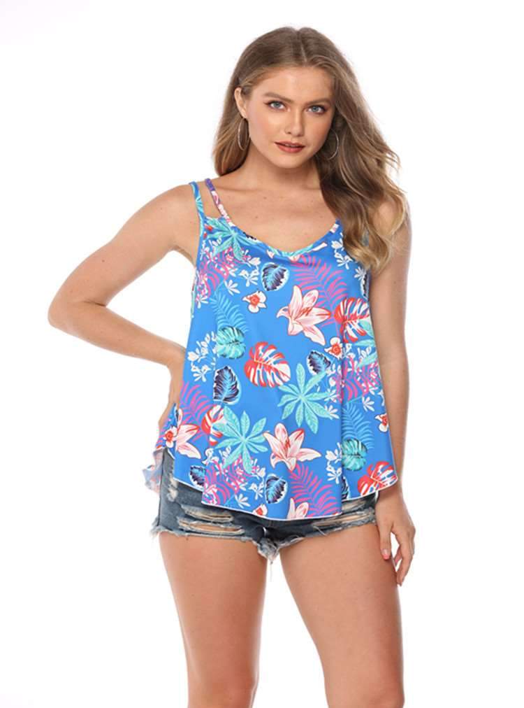 Sexy Loose Print V neck Irregular Vests