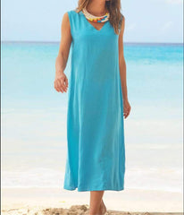 Fashion Pure V neck Sleeveless Maxi Dresses