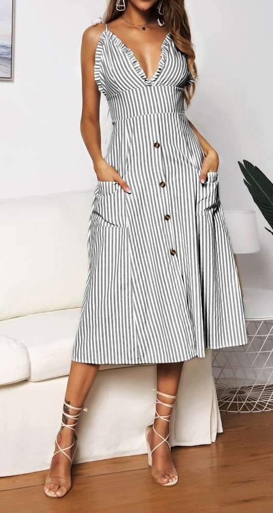 Sexy Stripe  Falbala Vest Skater Dresses