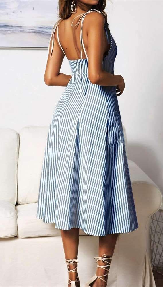 Sexy Stripe  Falbala Vest Skater Dresses