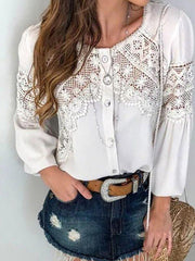 White Lace Sweet Long Sleeve Women Blouses