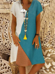 Color Block Short Sleeve Knee-Length A-line Shift Dress