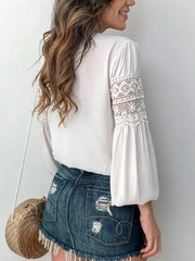 White Lace Sweet Long Sleeve Women Blouses