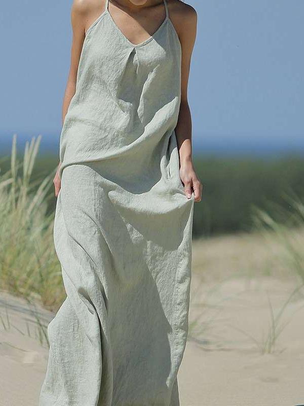 Casual Sleeveless Cotton Loose Maxi Dresses