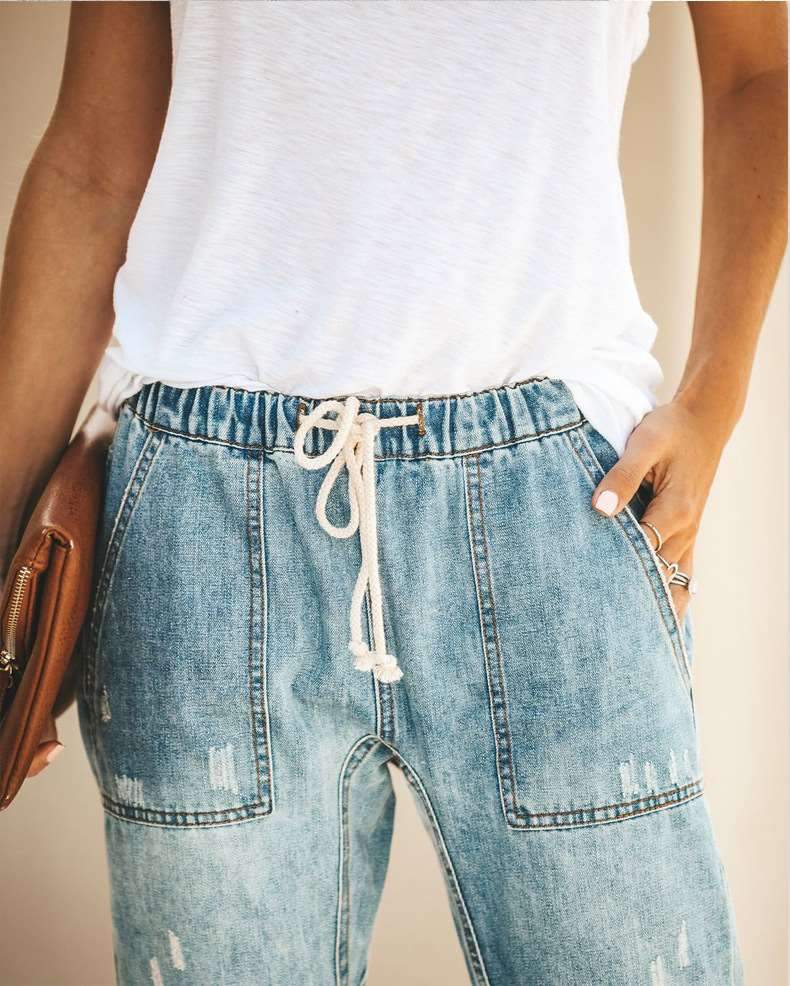 Fashion Casual Lacing Jean Pants