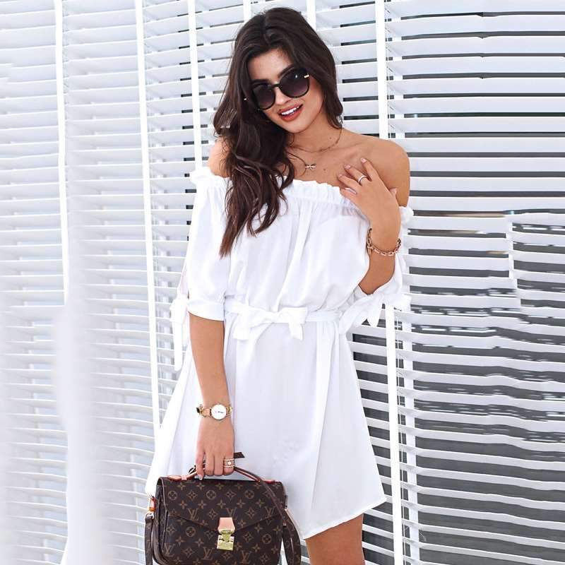 Casual Off shoulder Lacing Shift Dresses