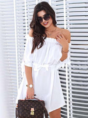 Casual Off shoulder Lacing Shift Dresses