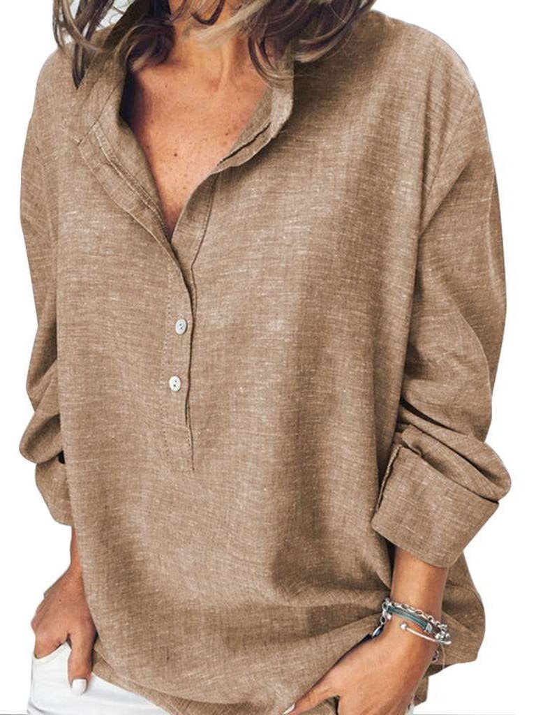 Casual Pure Long sleeve Stand collar Blouses