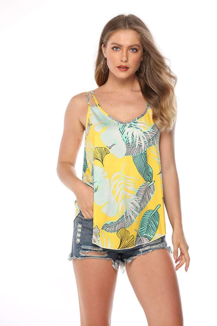 Sexy Loose Print V neck Irregular Vests