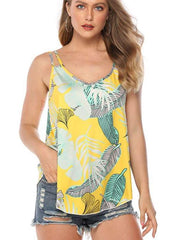 Sexy Loose Print V neck Irregular Vests