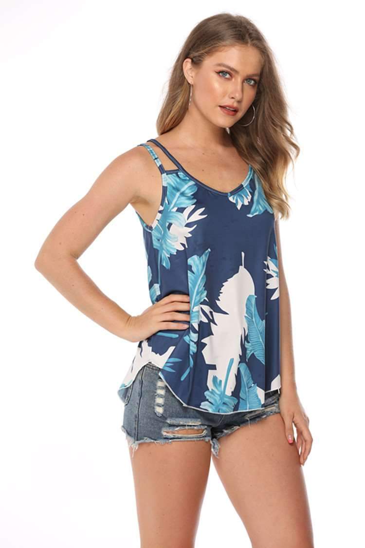 Sexy Loose Print V neck Irregular Vests