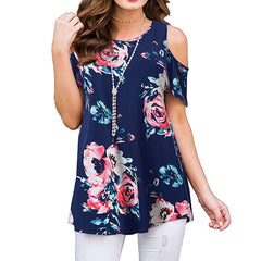 Casual Short sleeve Off shoulder Floral T-Shirts