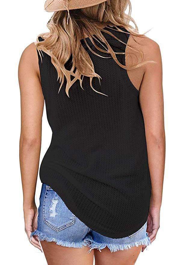 Casual Round Collar And Knotted Sleeveless T-Shirt