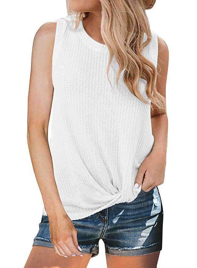 Casual Round Collar And Knotted Sleeveless T-Shirt