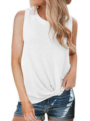 Casual Round Collar And Knotted Sleeveless T-Shirt