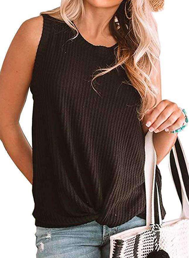 Casual Round Collar And Knotted Sleeveless T-Shirt