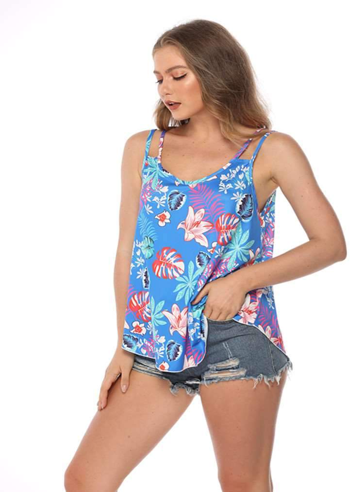 Sexy Loose Print V neck Irregular Vests