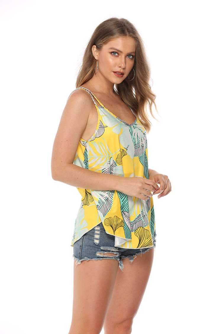 Sexy Loose Print V neck Irregular Vests