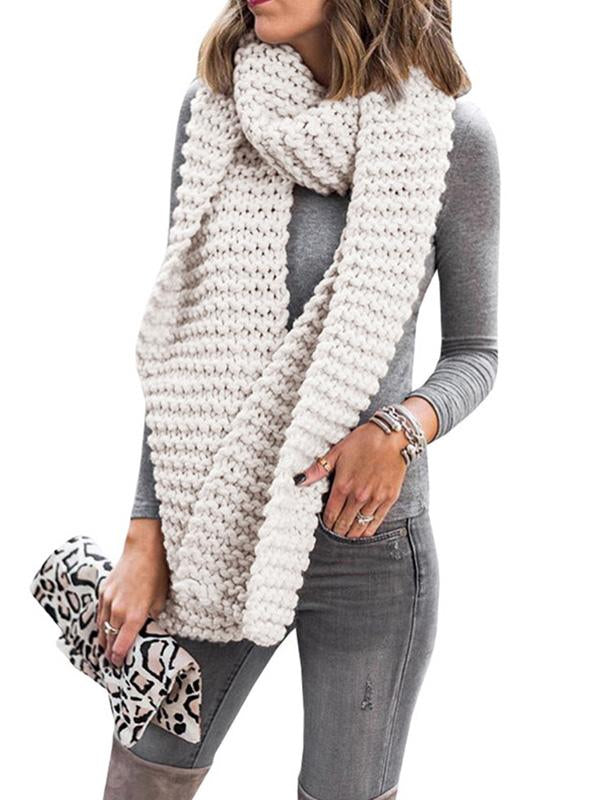 Solid Knitted Warm Daily Woman Scarf